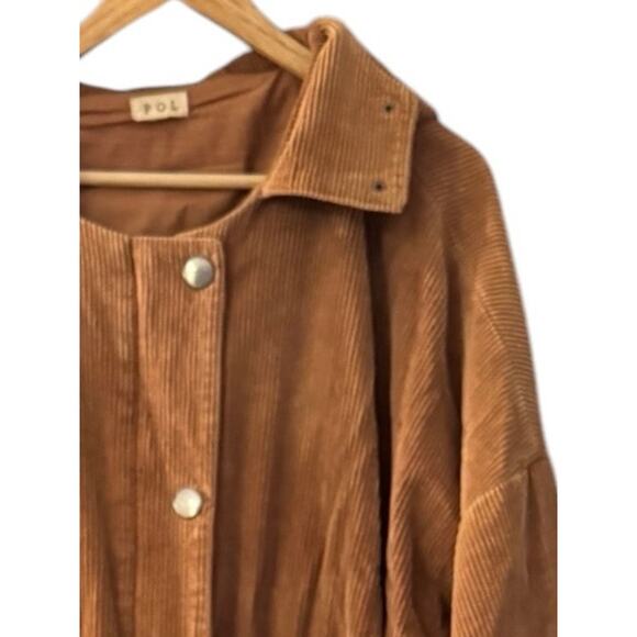 POL Corduroy jacket Oversized Hooded Button Down Trench Coat Tan Western Utility - Picture 5 of 7